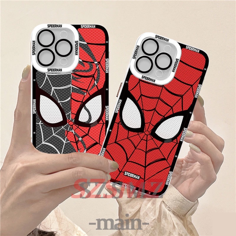 HL| เคส สำหรับ Samsung Galaxy Note 8 9 10 20 S10 Lite S20 S21 S22 S23 FE Plus Ultra Soft Transparent Red Marvel Spider Man Phone Case Cover