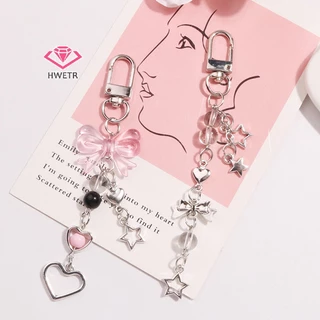 HWETR Goth Y2K โทรศัพท์ Charm Bow Heart Star พวงกุญแจจี้กระเป๋าโทรศัพท์น่ารักอุปกรณ์เสริมสําหรับสาวผู้หญิงเครื่องประดับใหม่
