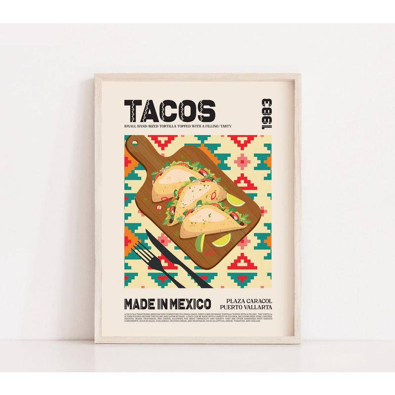 โปสเตอร์ผ้าใบ พิมพ์ลาย Tacos Tortilla สไตล์เม็กซิกัน สําหรับตกแต่งบ้าน ห้องครัว ร้านอาหาร