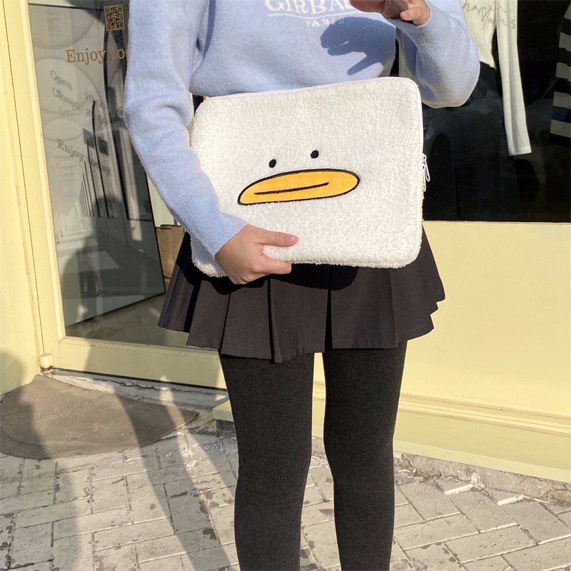 กระเป๋าใส่แล็ปท็อป แท็บเล็ต Pc ปักลายเป็ด ปากสีเหลือง ทนทาน สําหรับ 10 11 13 15 นิ้ว