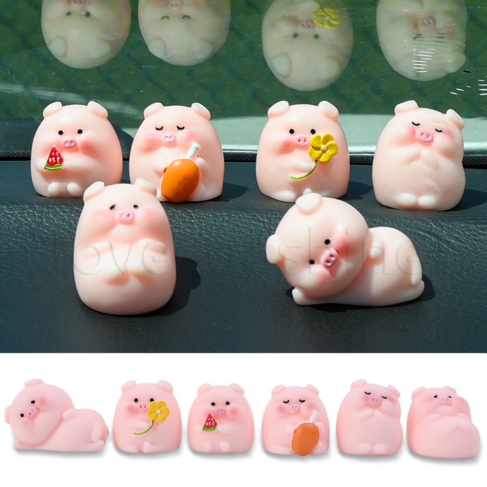 ตุ๊กตาหมูเรซิ่น ขนาดเล็ก สีชมพู สําหรับตกแต่งภายในรถยนต์ ห้อง สํานักงาน โต๊ะ กระถางต้นไม้