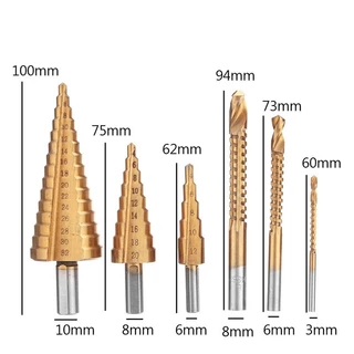 ชุด ดอกสว่าน ทรงเจดีย์ ขั้นบันได 6pcs HSS StepDrill เจาะรู ขยายรู คว้านรู ดอกเล็ก-ใหญ่ ขนาด 4-32 มม. 3/4/6 ดอกต่อชุด
