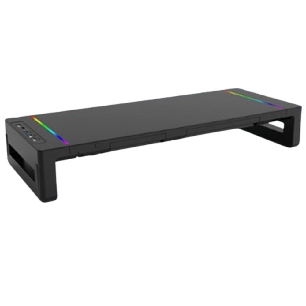 Echoglide Monitor Stand Riser พร้อม USB, พร้อมลิ้นชักเก็บขาตั้งคอมพิวเตอร์พับได้, ไฟ RGB ที่วางโทรศัพท์ USB 3.0 & 2.0 Hub คีย์บอร์ดเมาส์ชั้นเก็บสํานักงาน