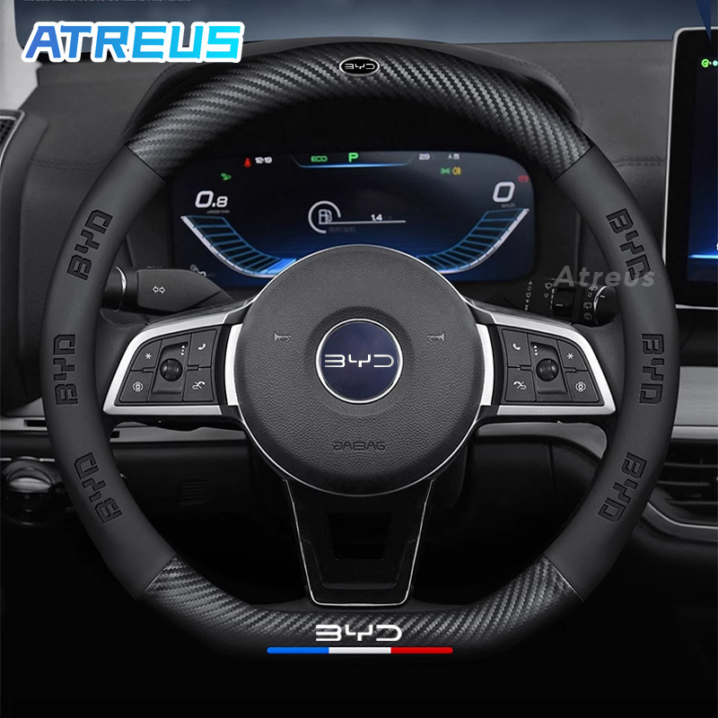 BYD หุ้มพวงมาลัย หุ้มพวงมาลัยรถยนต์ ปลอกหุ้มพวงมาลัยรถยนต์ 3D พิมพ์โลโก้ ปลอกหุ้มพวงมาลัย สำหรับ BYD Atto 3 Yuan plus Dolphin Seal U Han EV