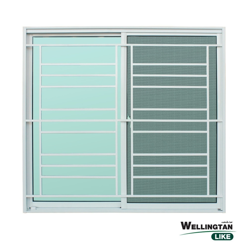 GlobalHouseWELLINGTAN (LIKE) หน้าต่างอะลูมิเนียมพร้อมเหล็กดัด บานเลื่อน SS 120×110ซม. สีขาว พร้อมมุ้ง สินค้าของแท้คุณภาพ ราคา ถูกที่สุด ดีลบีเคเค แกลเลอรีภาพที่ 2