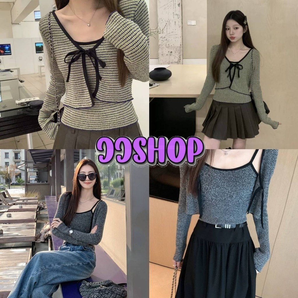 JJ Shop​💜​พร้อมส่ง เซ็ต สายเดี่ยว+เสื้อคลุมไหมพรม เกาหลีเบาๆใส่สบาย "Z06+Z06-1"