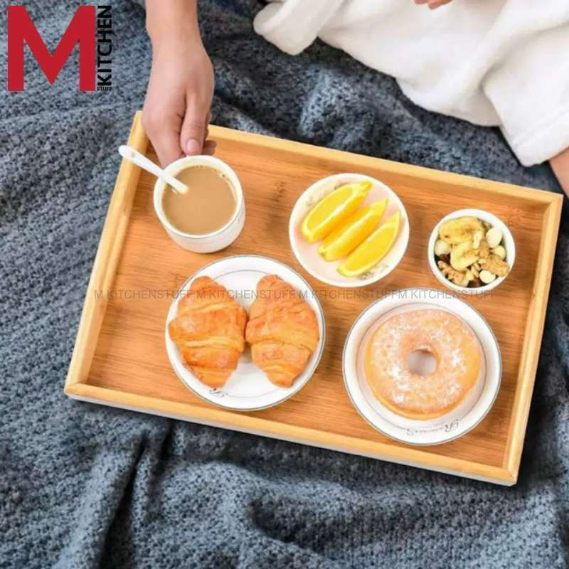 M KITCHEN ถาดไม้ ถาดเสริฟอาหาร ผลิตจากไม้ไผ่ ทนทาน มีที่จับ ใช้งานสะดวด มี 3 ขนาด ให้เลือก ราคา ถูกที่สุด ดีลบีเคเค แกลเลอรีภาพที่ 2