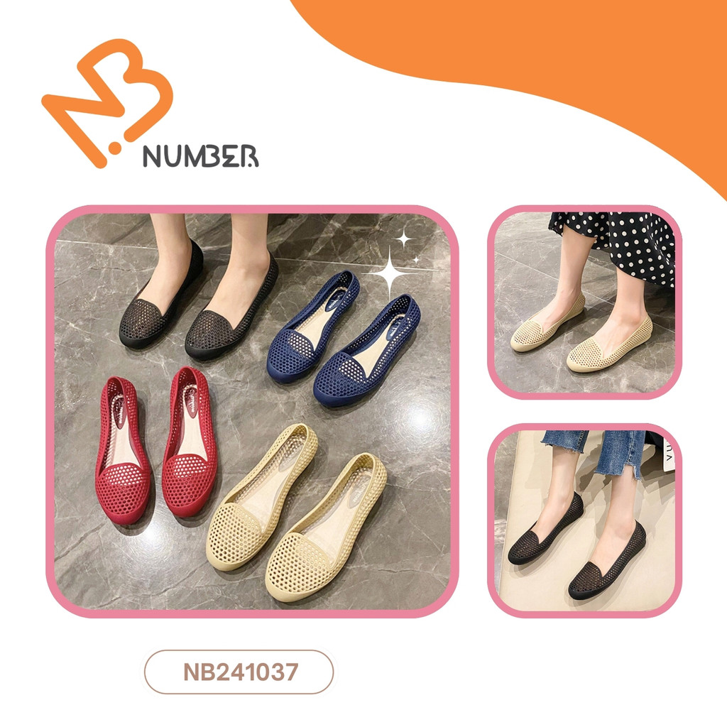 รองเท้าคัชชูยาง แต่งลายฉลุรังผึ้ง ทรงเท้าเรียวสวย 4 สี ไซส์ 36-40
