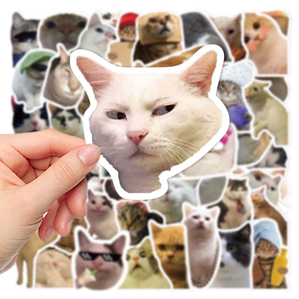💥พร้อมส่ง💥CUTE EMOJI KOL CAT UFO INS sticker trump สติกเกอร์ กันน้ำ รูปแบบที่แตกต่างกัน 50ชิ้น