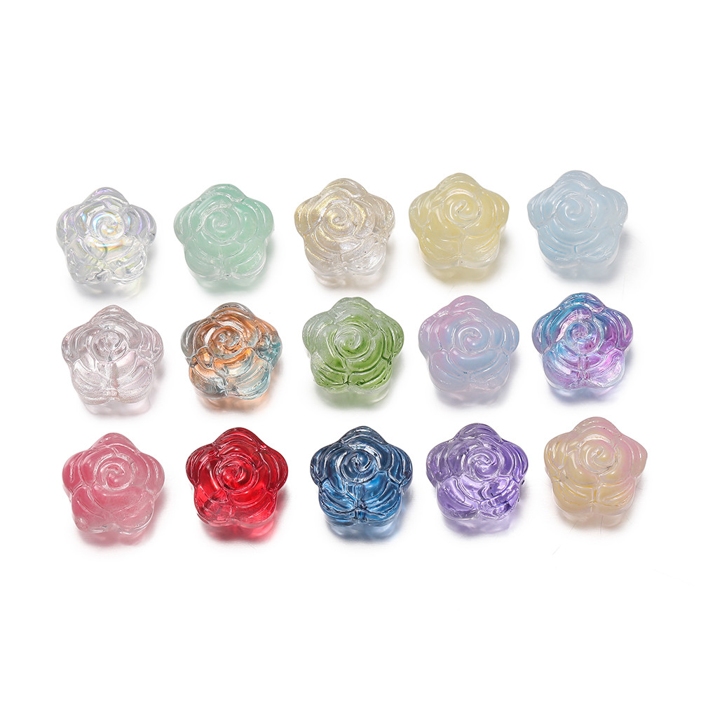 ลูกปัดแก้วไล่ระดับสี 30 ชิ้นลูกปัดกุหลาบสองสีลูกปัดดาวห้าแฉกเหมาะสำหรับการทำสร้อยคอสร้อยข้อมือ DIY