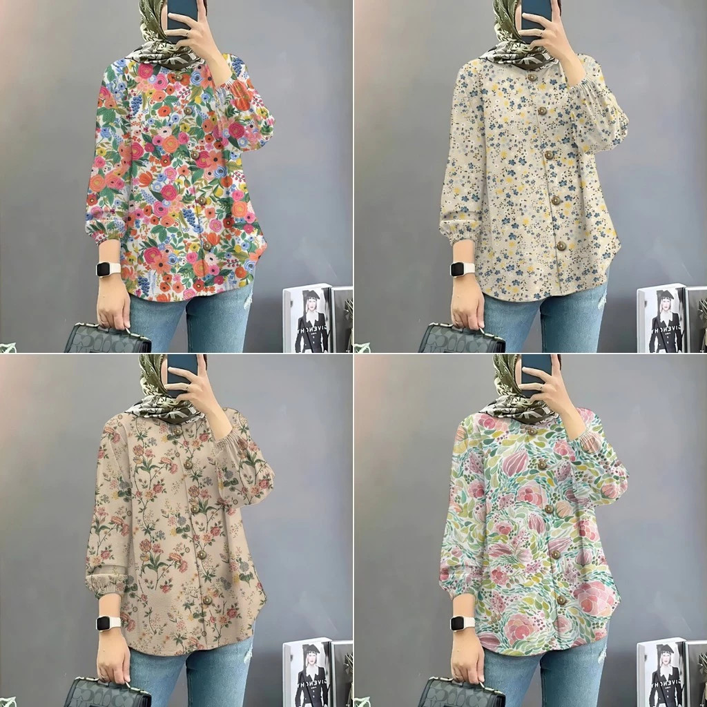 Baju Raya 2025 Vintage ดอกไม้ Muslimah เสื้อ Baju Muslimah เสื้อสไตล์หลวม Muslimah เสื้อแขนยาวสําหรับผู้หญิง