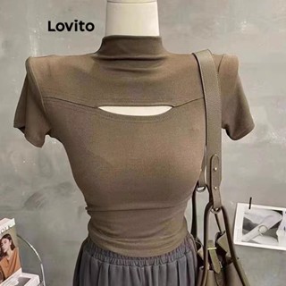 Lovito เสื้อยืด แบบเรียบ หรูหรา สําหรับผู้หญิง LNE21288 (สีน้ําตาล)