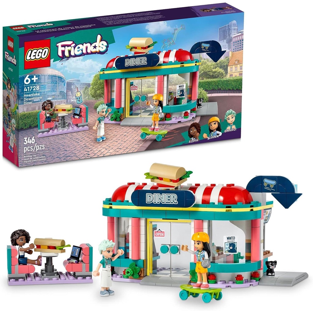 LEGO Friends Heartlake Downtown Diner 41728 Building Toy - Restaurant Pretend Playset with Food, Includes Mini-Dolls