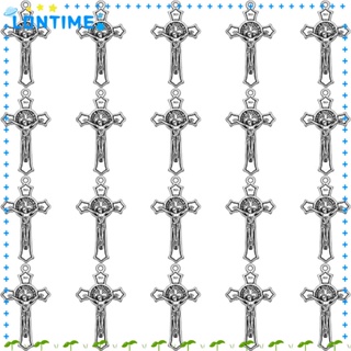 Lontime สร้อยข้อเท้า จี้ไม้กางเขน ไม้กางเขน พระเยซูคาทอลิก สีเงิน 1.53*0.85 นิ้ว 50 ชิ้น