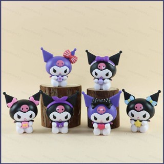 Ye โมเดลตุ๊กตาฟิกเกอร์ Sanrio Kuromi ประดับโบว์ 6 ชิ้น สําหรับเด็กผู้หญิง