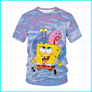 เสื้อยืดแขนสั้นลําลอง คอกลม พิมพ์ลายการ์ตูน SpongeBob SquarePants 3 มิติ ทรงหลวม พลัสไซซ์ แฟชั่นสําหรับผู้หญิง