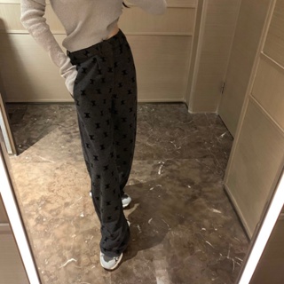 Y9FS CEL 23 autumn and winter New flocking letter printed logo decorative slimming trousers fashionable all-match high waist straight pants for women