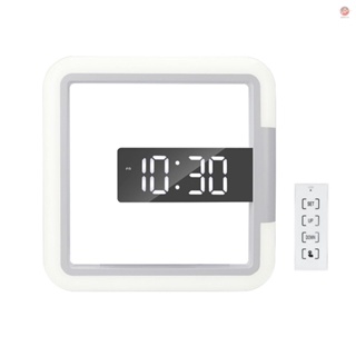 Modern Square Mirror Wall Clock - Digital Alarm Clock with Remote Control - RGB Light and Temperature Detection