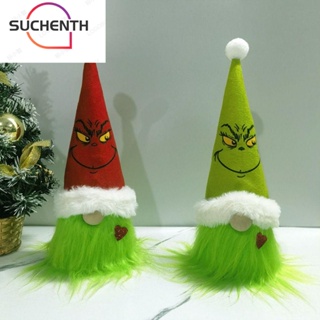 Suchenth ตุ๊กตาโนมไร้หน้า ผ้ากํามะหยี่ขนนิ่ม สีเขียว สําหรับแขวนตกแต่งบ้าน เทศกาลคริสต์มาส