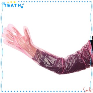 Teath ถุงมือพลาสติก แบบใช้แล้วทิ้ง สีชมพู สําหรับสนามหญ้า 50 ชิ้น