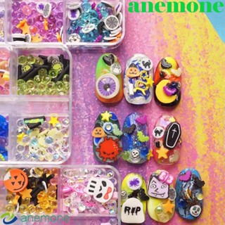 Anemone อุปกรณ์ตกแต่งเล็บ รูปค้างคาว โครงกระดูกฮาโลวีน 3D DIY