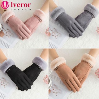 Lveror ถุงมือขับรถสกี ผ้ากํามะหยี่ สีแคนดี้ กันลม ขนเฟอร์เทียม แฟชั่นฤดูหนาว