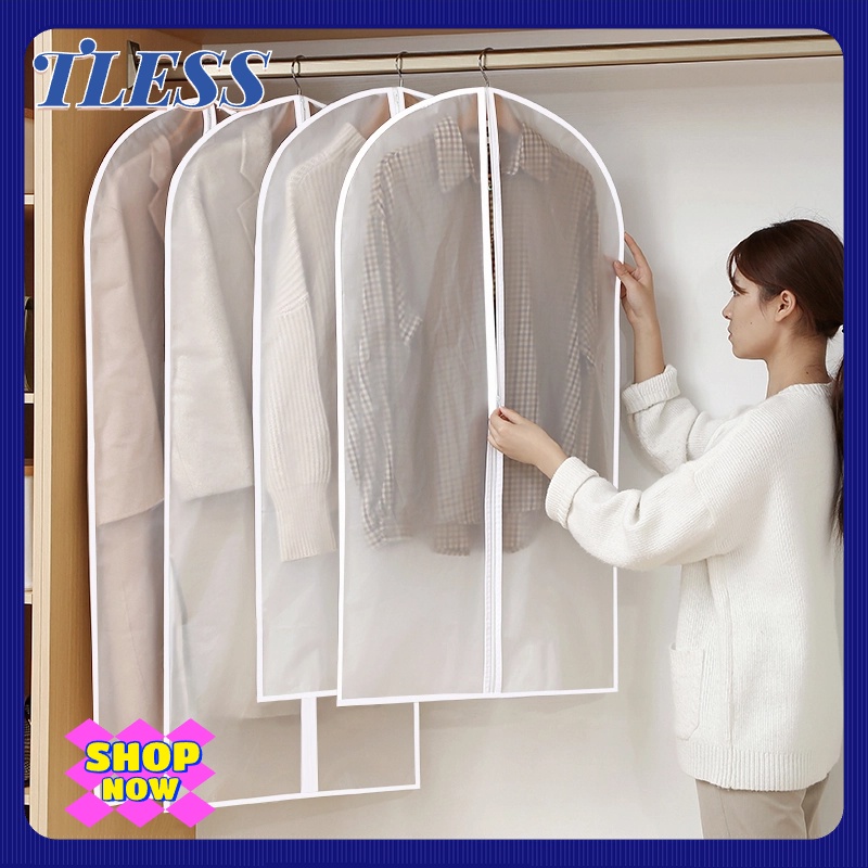 Tless ถุงคลุมเสื้อผ้า ใส่สูท กันยับ ฝุ่นไม่เกาะ เป็นระเบียบ วัสดุพลาสติกอย่างหนา มีหลายไซร์ให้เลือก ใช้ซ้ำได้ มีซิป
