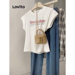 Lovito เสื้อยืดลําลอง เรียบง่าย สําหรับผู้หญิง LNE24049 (สีขาว)