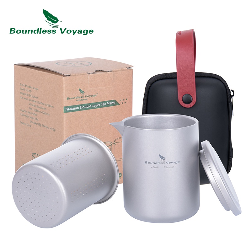 [Boundless Voyage] เครื่องชงชาสองชั้นไทเทเนียมกาน้ําชาน้ําหนักเบาพร้อมตัวกรองชาป้องกันการลวกแก้วกาแฟ