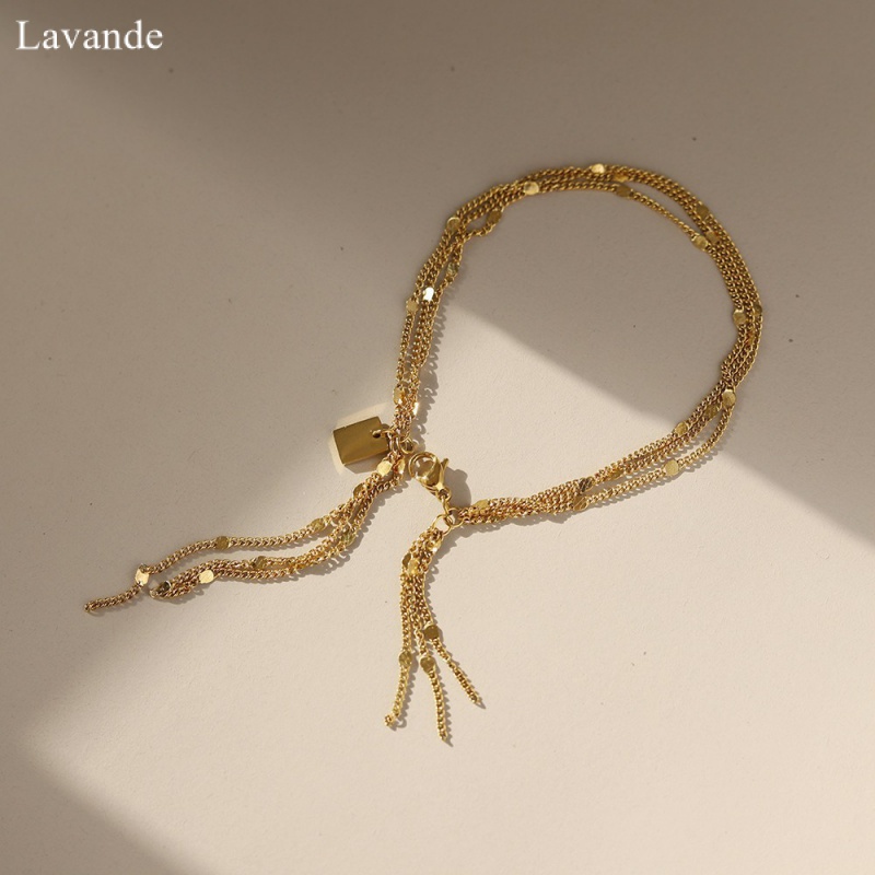 18K สร้อยข้อมือ ไทเทเนียมเหล็ก ทอง 18K หลายชั้น กันน้ํา ไม่จางหาย หรูหรา S01L910