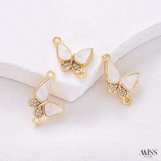 จี้สร้อยคอ สร้อยข้อมือ รูปผีเสื้อ ประดับเพชร ชุบทอง 14K diy