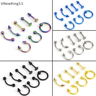 Unewking แหวนสเตนเลส 16 กรัม คละแบบ สําหรับเครื่องประดับ หู คิ้ว จมูก ริมฝีปาก 8 ชิ้น