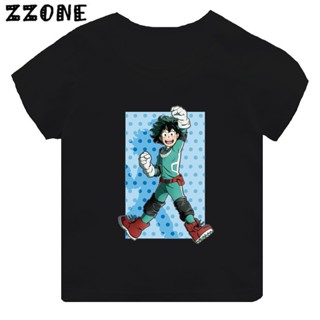 เสื้อยืด พิมพ์ลายการ์ตูนอนิเมะ My Hero Academia Boku No Hero Academia สีดํา สําหรับเด็กผู้ชาย และเด็กผู้หญิง