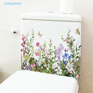 【tuilieyfish】สติกเกอร์ติดผนังห้องน้ํา ลายดอกไม้ ผีเสื้อ มีกาวในตัว สีเขียว สําหรับตกแต่งบ้าน ห้องนั่งเล่น【IH】