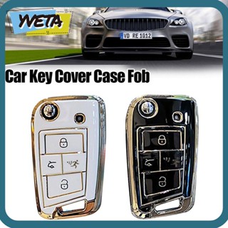 Yveta เคสกุญแจรีโมตรถยนต์ TPU แบบนิ่ม 4 ปุ่ม อุปกรณ์เสริม สําหรับ VW Volkswagen Golf VII Mk7 GTI Jetta