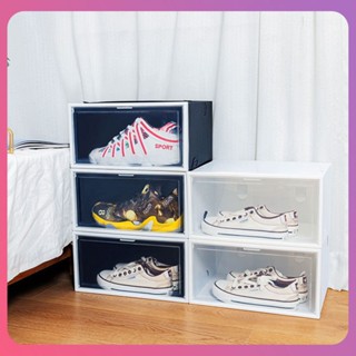 Creative Transparent Shoe Box Storage Dustproof Hightop Shoe Display For Basketball Shoes Portable Shoe Rack Organizer Sneaker Box Egg Holder Folding Transparent [COD]