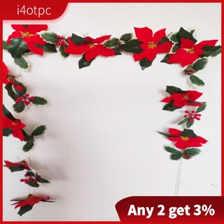 I4otpc เบอรี่สีแดง สายไฟเบอร์รี่สีแดง &amp; ใบฮอลลี่ คริสต์มาส Poinsettia พวงมาลัย สําหรับตกแต่งในร่มและกลางแจ้ง