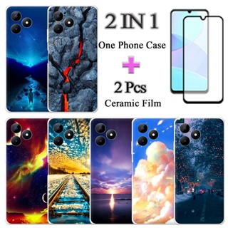 2 IN 1 เคสโทรศัพท์ TPU ลายการ์ตูน พร้อมฟิล์มกันรอยหน้าจอโค้ง เซรามิค สําหรับ Realme C51