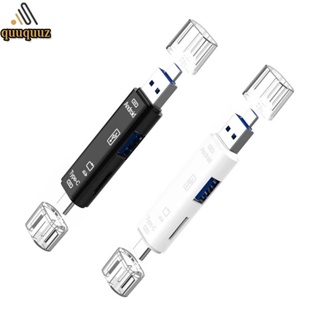 Quu อะแดปเตอร์การ์ดรีดเดอร์ MicroUSB Type C USB TF OTG Hub 5 in 1