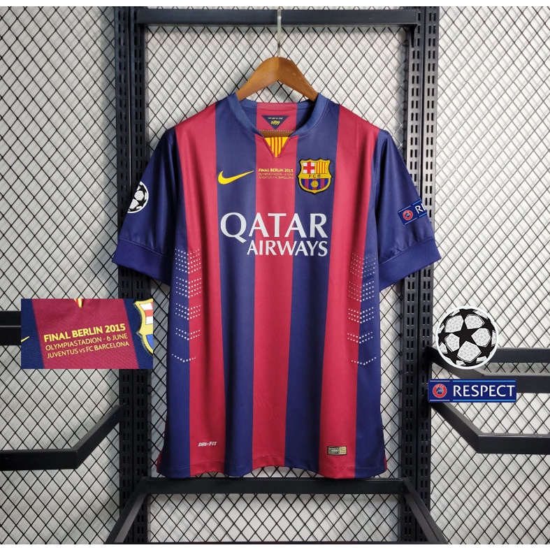 เสื้อกีฬาแขนสั้น ลายทีมชาติฟุตบอล Barcelona 2014/15 UCL ชุดเหย้า S-2XL