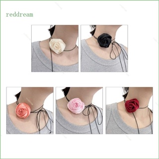 Redd สร้อยคอโชคเกอร์ ผ้าไหม จี้ดอกกุหลาบ ประดับลูกไม้ สีแดง เครื่องประดับ สําหรับผู้หญิง วัยรุ่น เด็กผู้หญิง