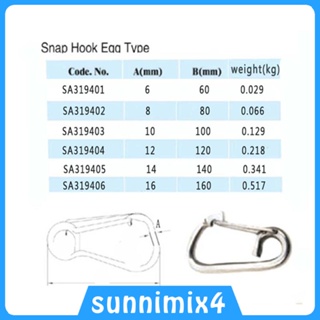 [H2Sports] ตะขอสปริง สเตนเลส 4 ขนาด 6 มม. ถึง 12 มม. 6x60 มม.