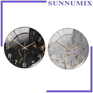 [Sunnimix] นาฬิกาแขวนผนัง พิมพ์ลายหินอ่อน ทรงกลม ใช้แบตเตอรี่ 12 นิ้ว สําหรับบ้าน ออฟฟิศ โรงเรียน