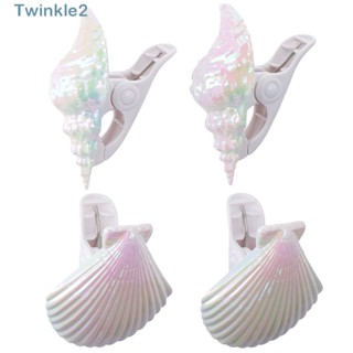 Twinkle คลิปหนีบผ้าขนหนูชายหาด ชุบไฟฟ้า กันลม ขนาดใหญ่ ลายเปลือกหอยสังข์ 4 ชิ้น