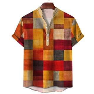 เสื้อยืดแขนสั้น คอวี ผ้าลินิน ขนาดใหญ่ ลายสก๊อต แฟชั่นสตรีท สําหรับผู้ชาย 2023