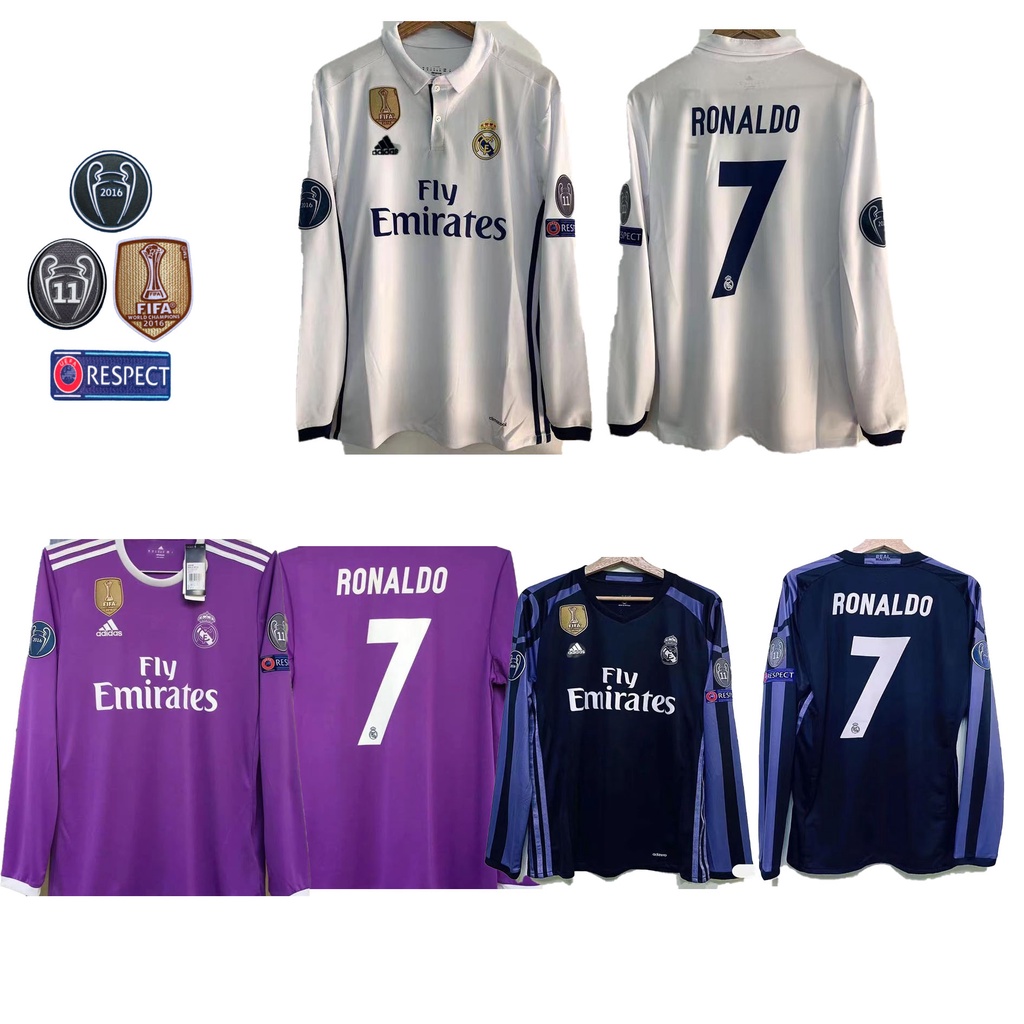 [Retro Issue] เสื้อกีฬาแขนยาว ลายทีมชาติฟุตบอล real madrid ronaldo BALE BENZEMA 16-17 ชุดเหย้า สําหรับผู้ชาย