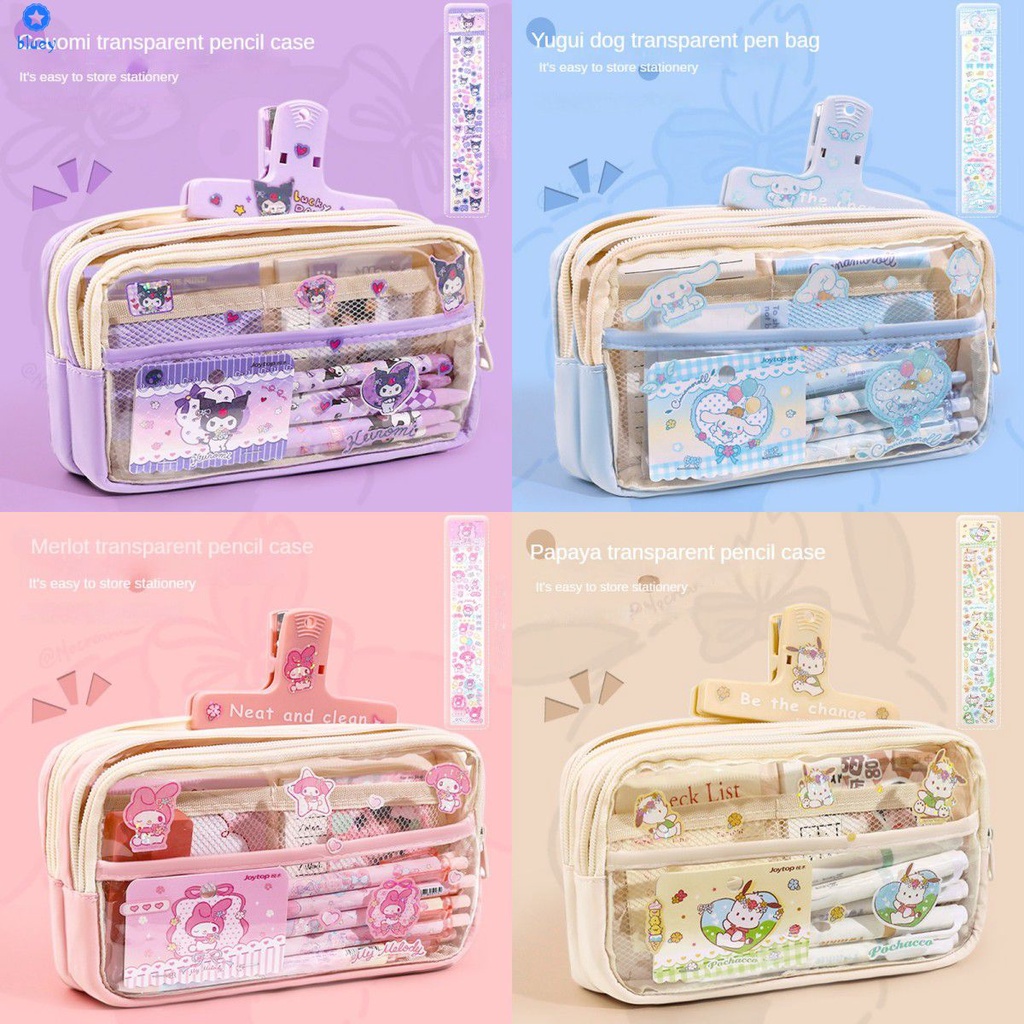 Sanrio กล่องดินสอใสพร้อมสติ๊กเกอร์ My Melody Kuromi