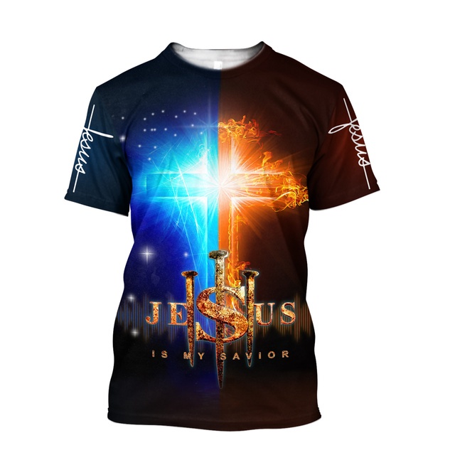 เสื้อยืดลําลอง แขนสั้น คอกลม พิมพ์ลายพระเยซู 3D แฟชั่นฤดูร้อน สําหรับผู้ชาย 2023