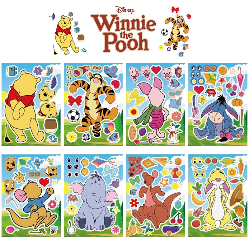 สติกเกอร์ ลายการ์ตูนดิสนีย์ Winnie The Pooh and His Friends น่ารัก สไตล์คลาสสิก DIY สําหรับติดตกแต่งใบหน้า 8 ชิ้น