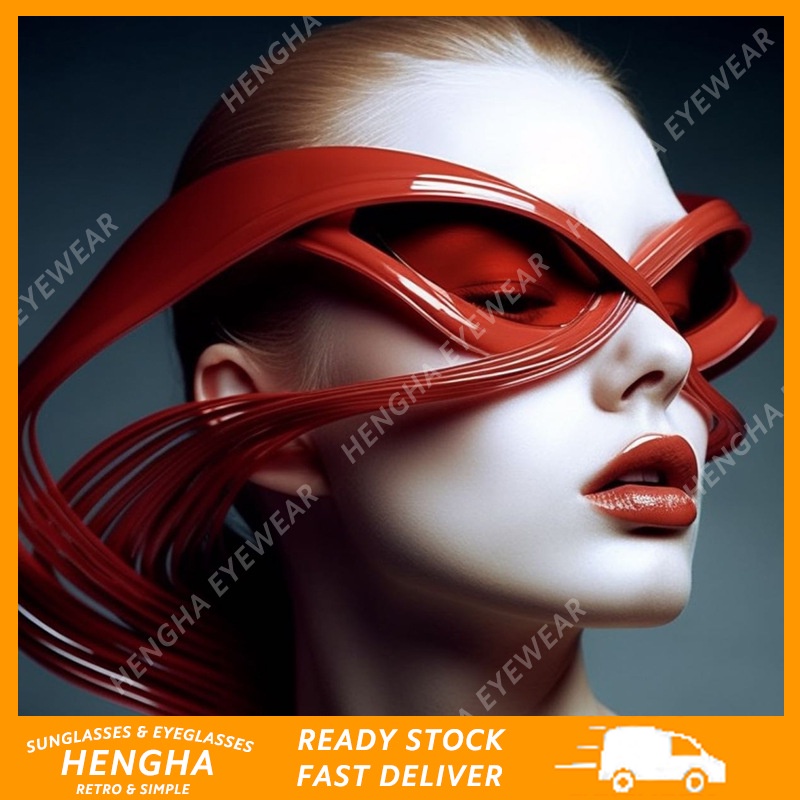 (HENGHA) ใหม่ แว่นตากันแดด ไซเบอร์พังก์ ฮิปฮอป ขนาดใหญ่ สีแคนดี้